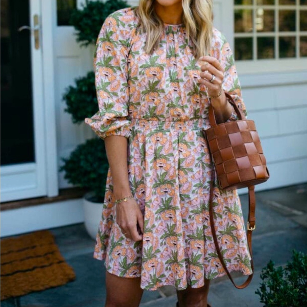 J Crew SMOCKED-WAIST MINI DRESS IN LIBERTY BUTTERFIELD POPPY FABRIC Size XXS